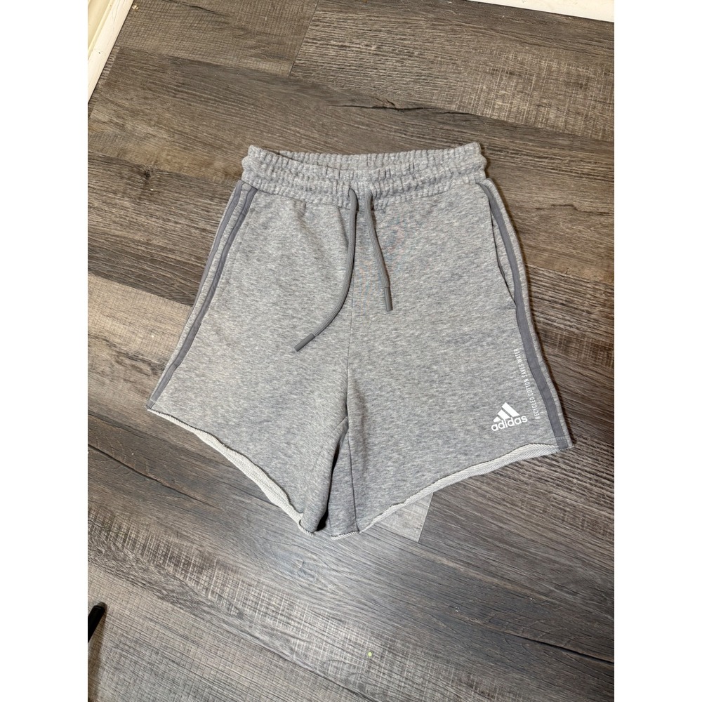 NWT Adidas Women Heather Gray French Terry 3-Stripe Raw Hem Sweat Shorts XS